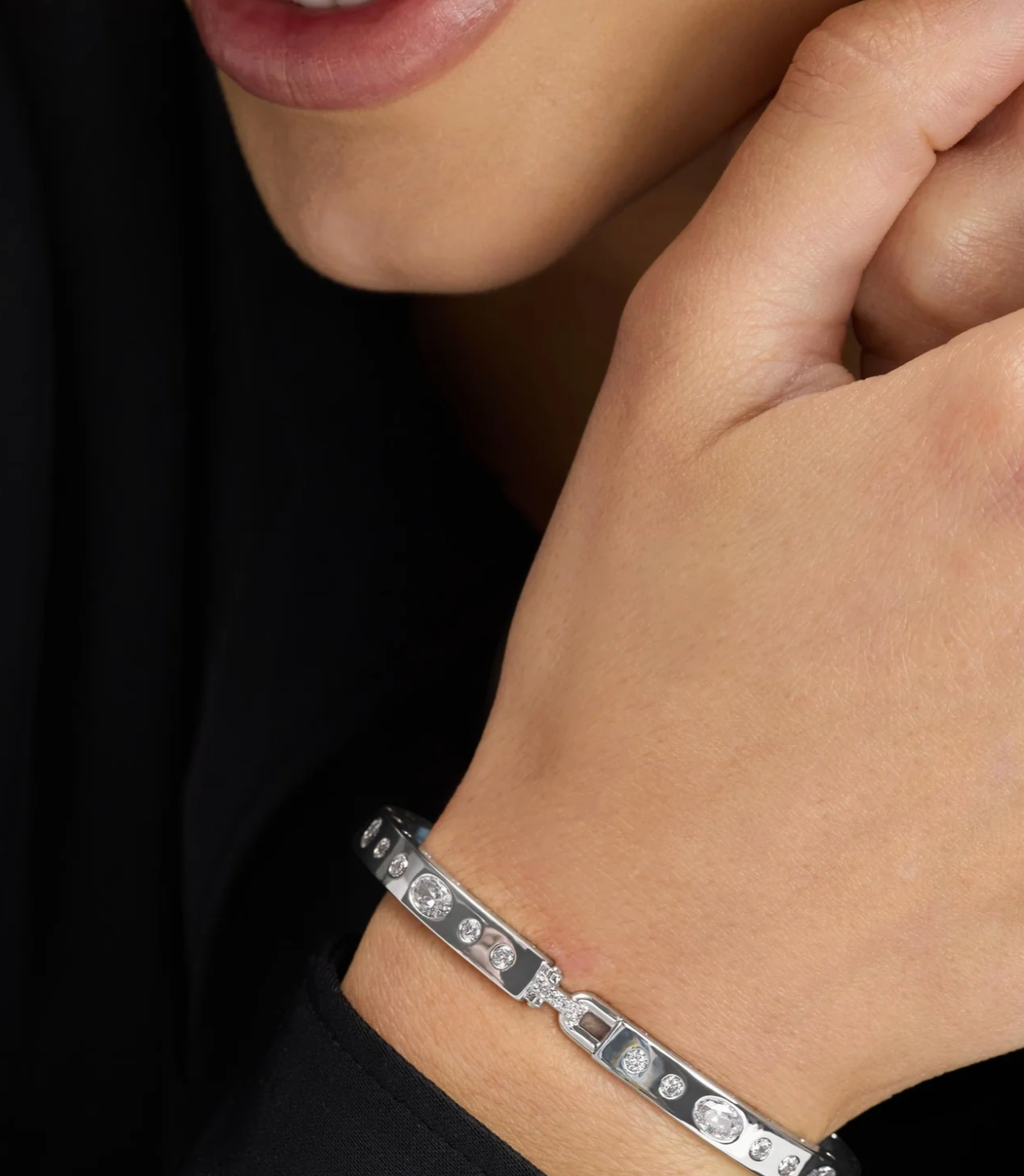 Ashley Sunset Lock Cuff 6mm-Silver/White