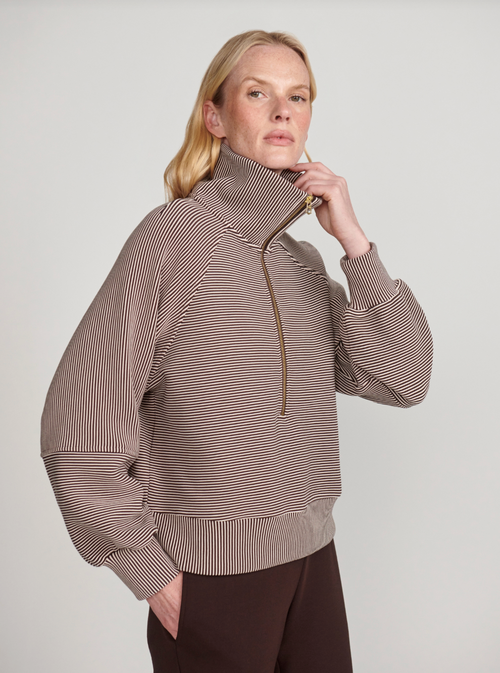 Varley Milano Half Zip Sweat Coffee/Birch