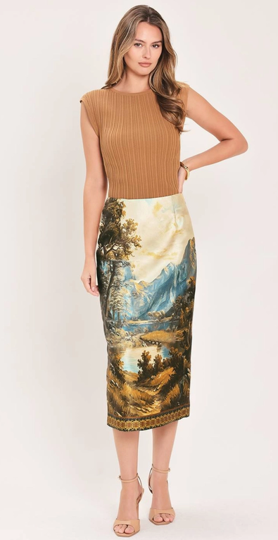 Harvest River Pencil Skirt-Cream Multi