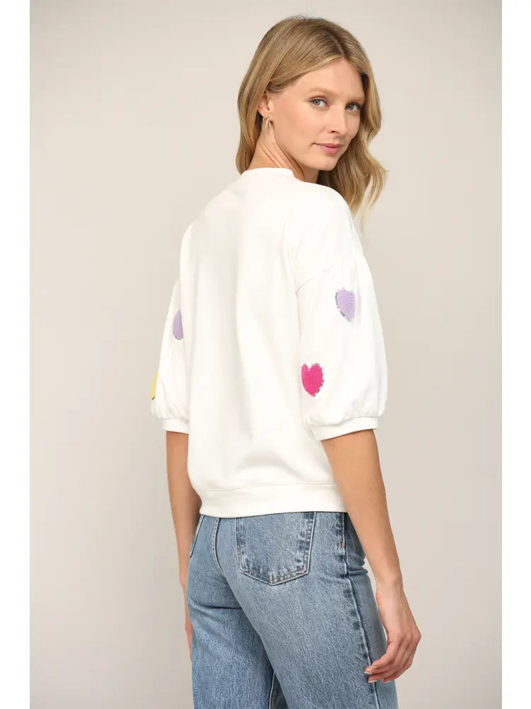 Heart SS Sweatshirt-Cream