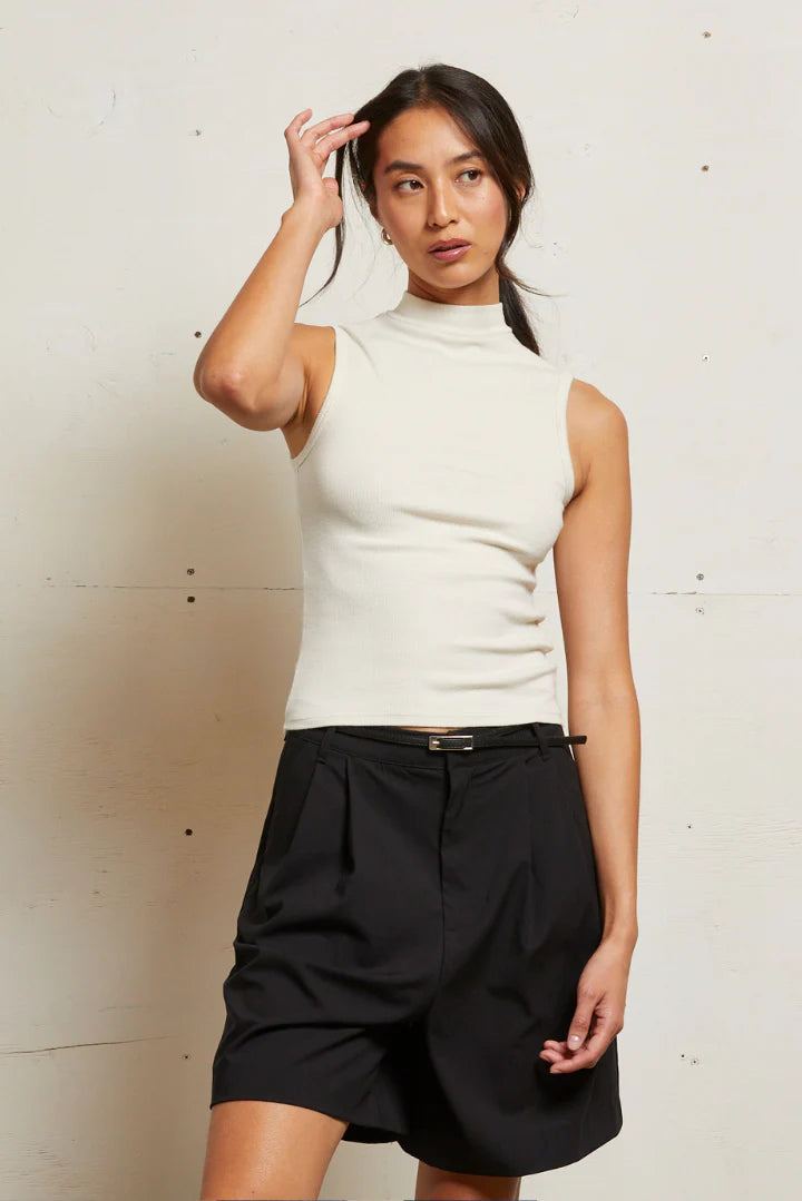 Mel Luxe Rib Sleeveless Mock Neck Tank-Sugar