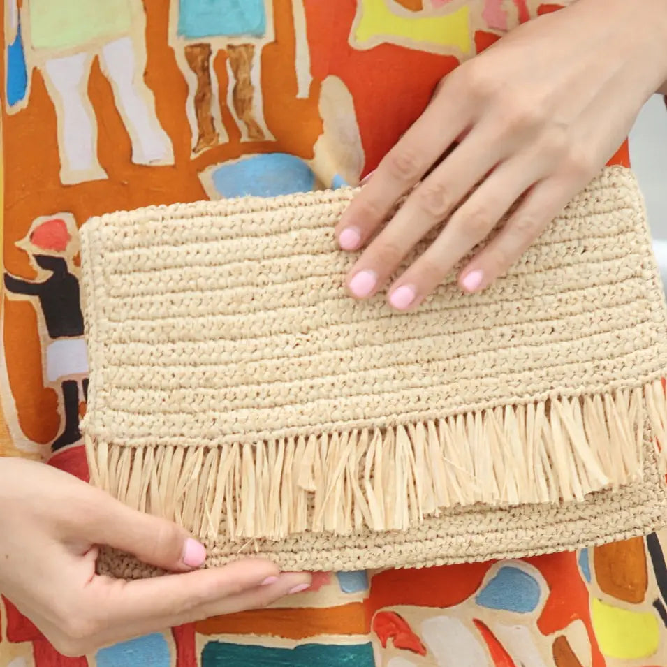 Coco Crochet Straw Clutch-Natural