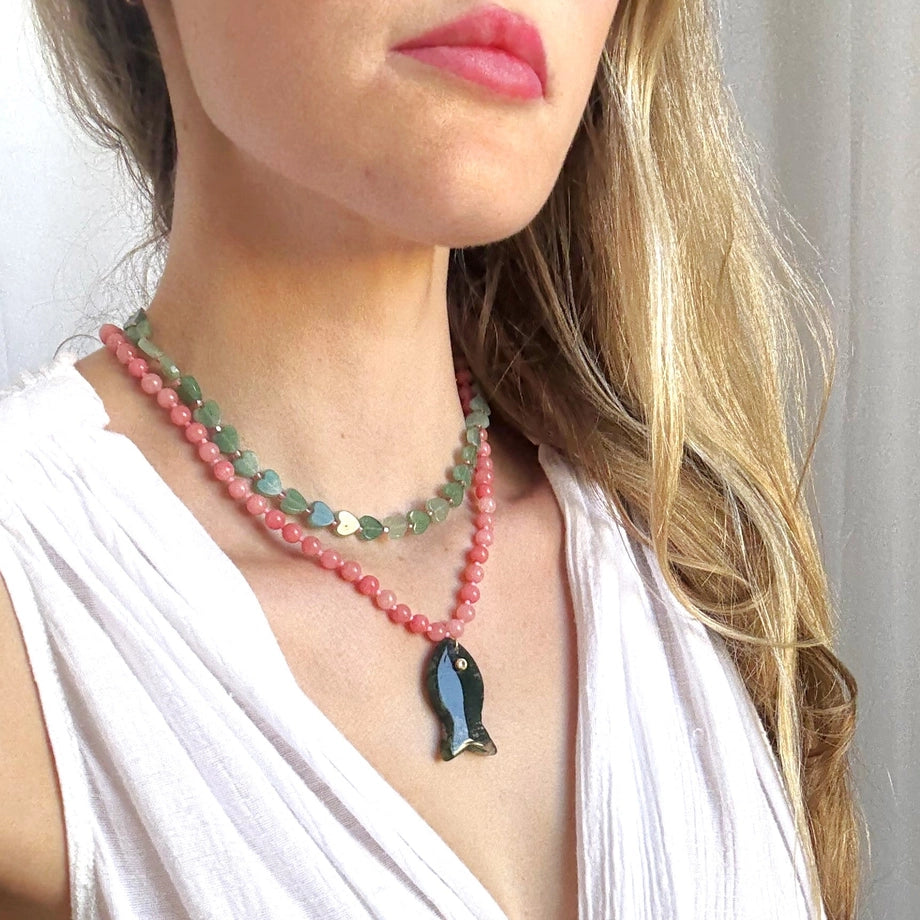 Calla Beaded Necklace-Green Apatite Fish