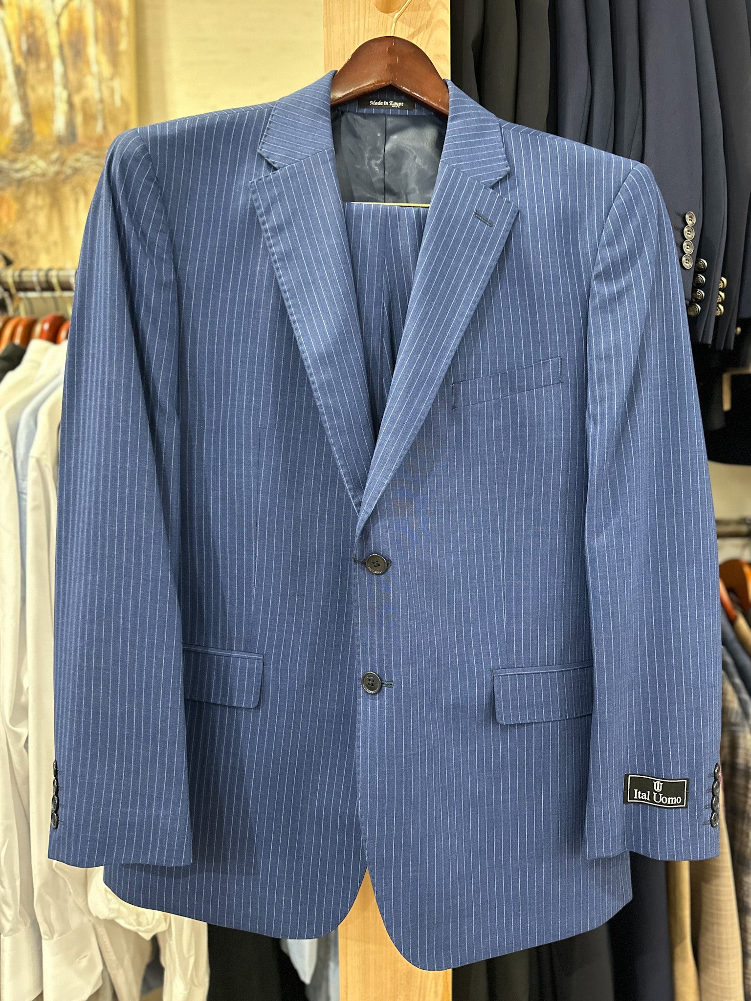 Ital Uomo Pinstripe Suit - FRENCH BLUE