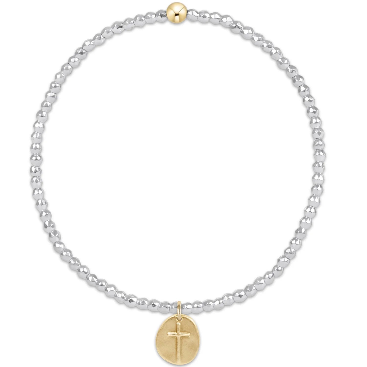 EN-Bright Silver Faceted Hematite 2mm Bead Bracelet-Inspire Small Gold Charm