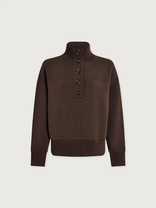 Bronya Button Placket Sweat-Coffee Bean Mari