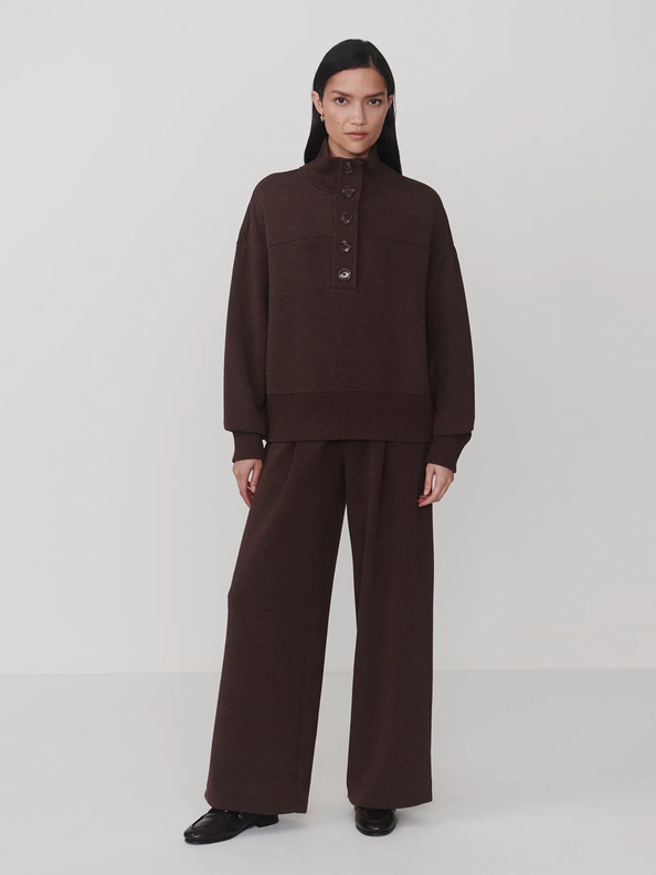 Bronya Button Placket Sweat-Coffee Bean Mari