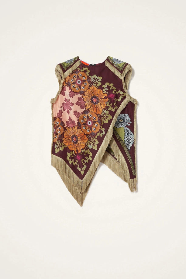 Asymmetrical Fringe Floral Top