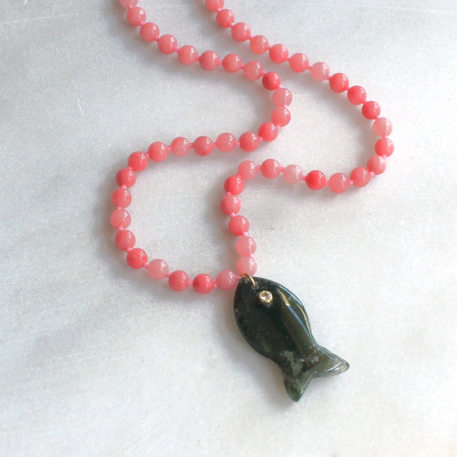 Calla Beaded Necklace-Green Apatite Fish