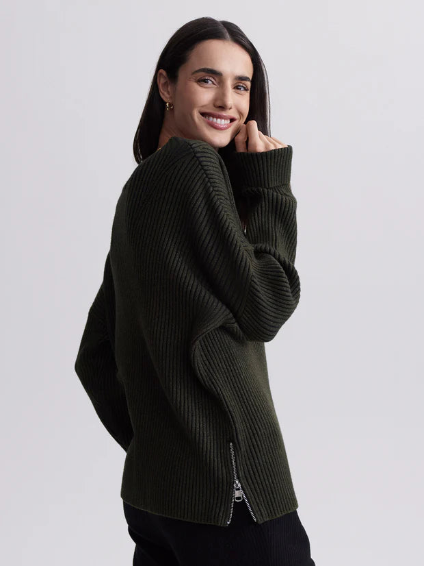 VARLEY-Kingsley Mock Neck Knit-Dark Olive