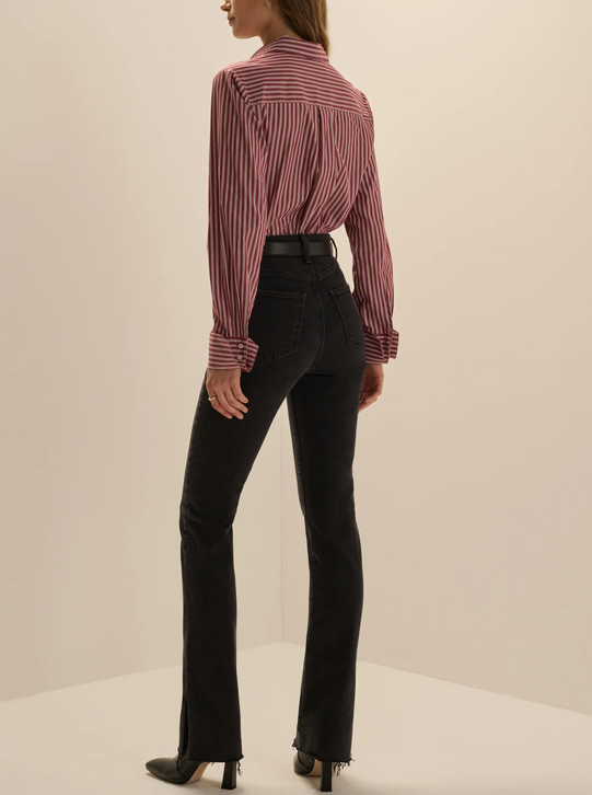 The Cuffed Statement Shirt-Cranberry Stripe