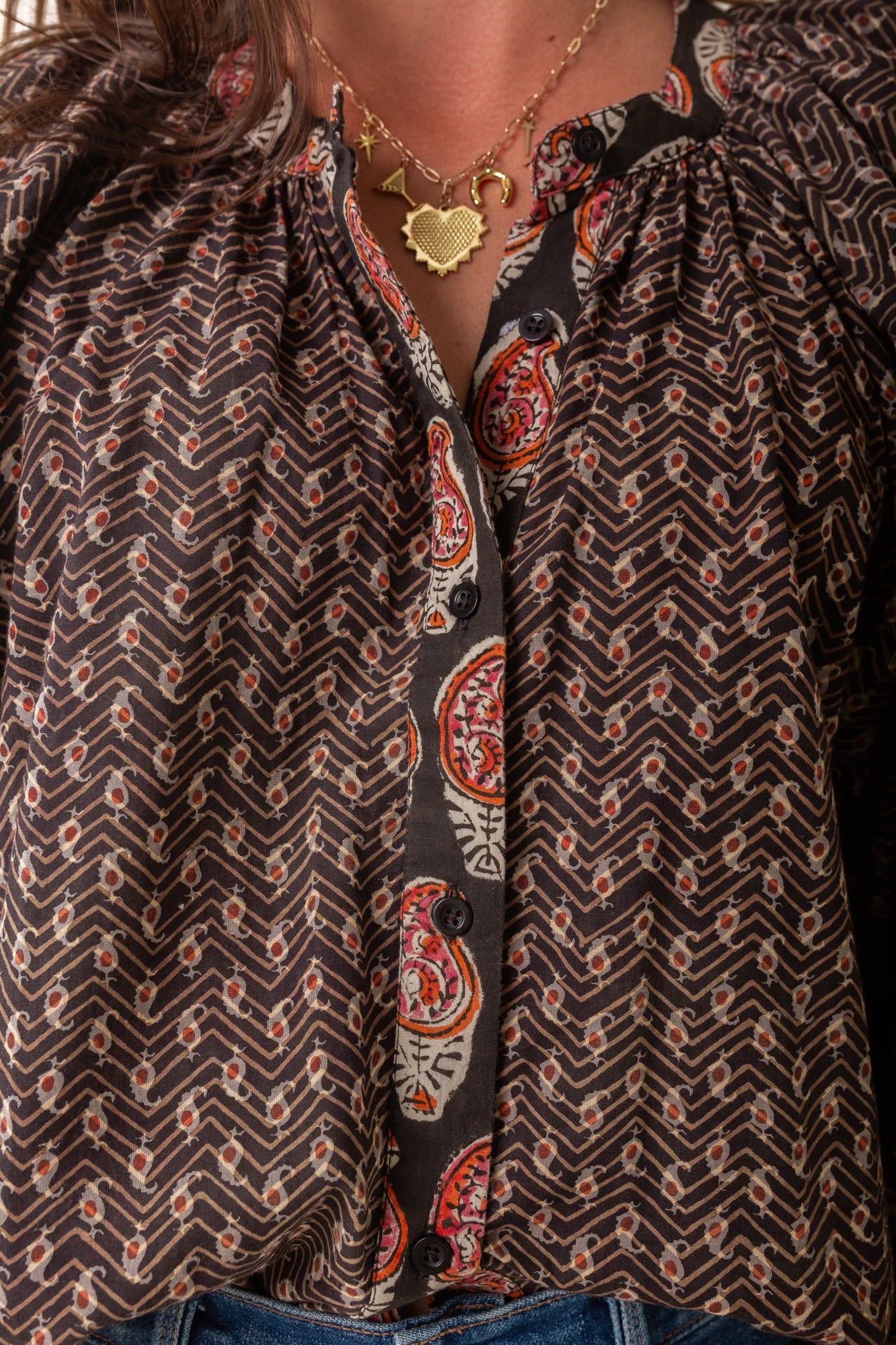 The Minka Shirt-Brown Block Print