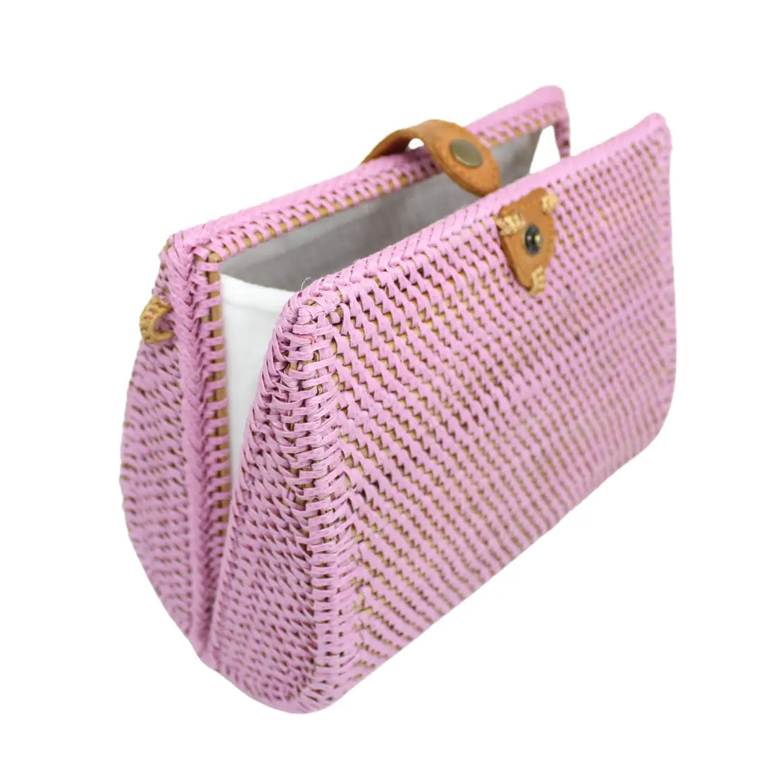 Bridget Rattan Bag & Clutch in Pink