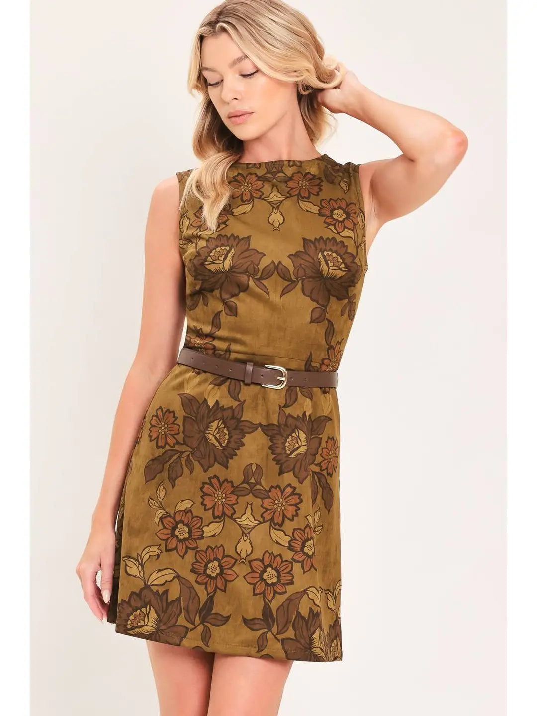 Fall Foliage Faux Suede Sheath Dress