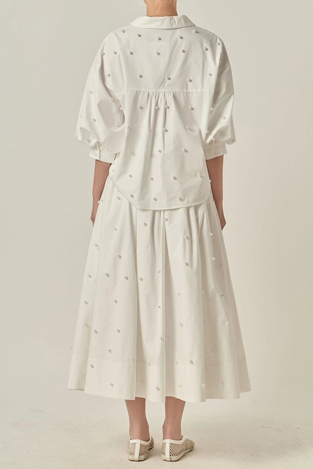 Balloon Sleeve Blouse with Pearls