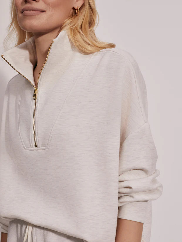 Hawley Half Zip Sweat-Ivory Marl