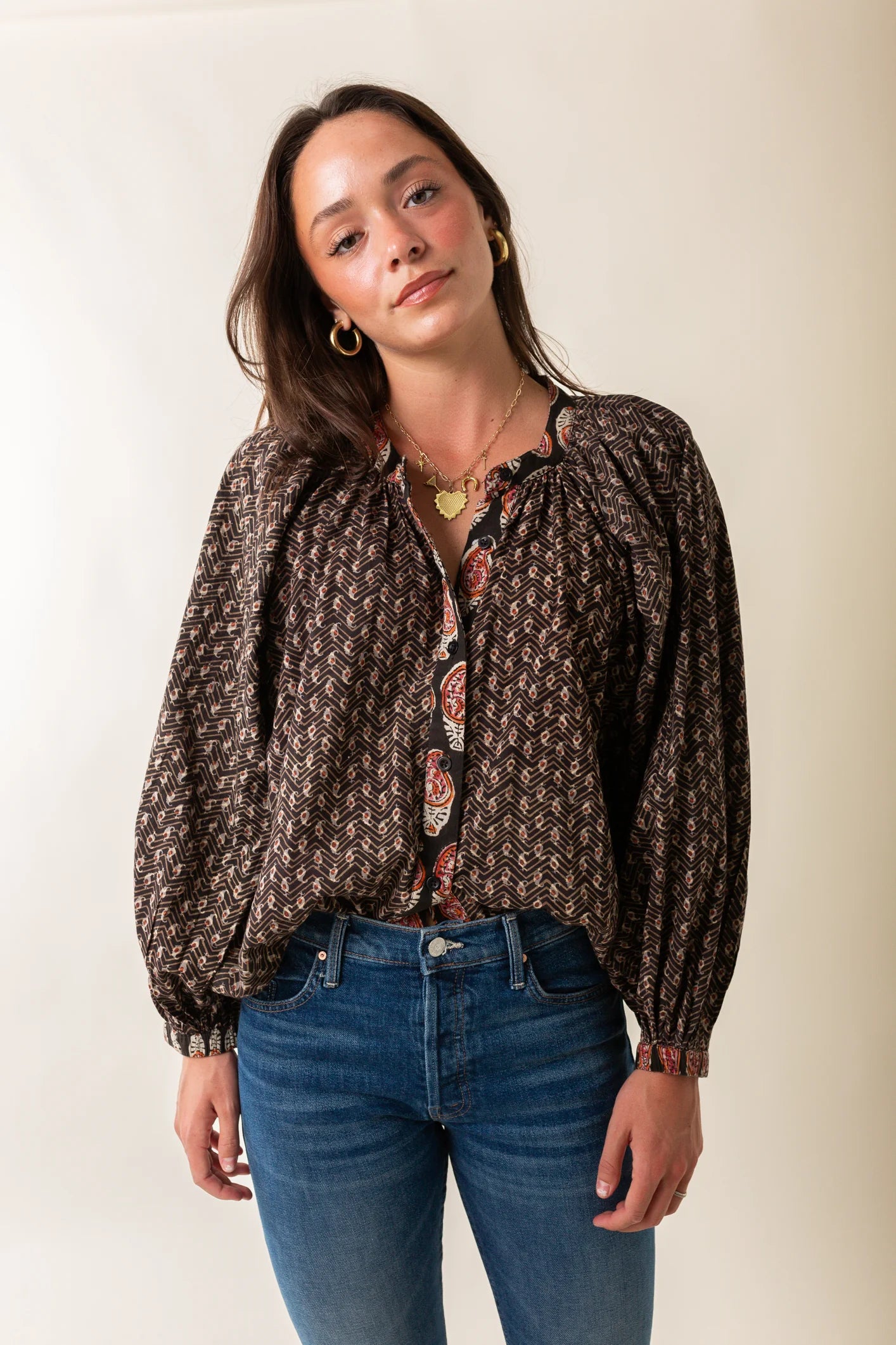 The Minka Shirt-Brown Block Print