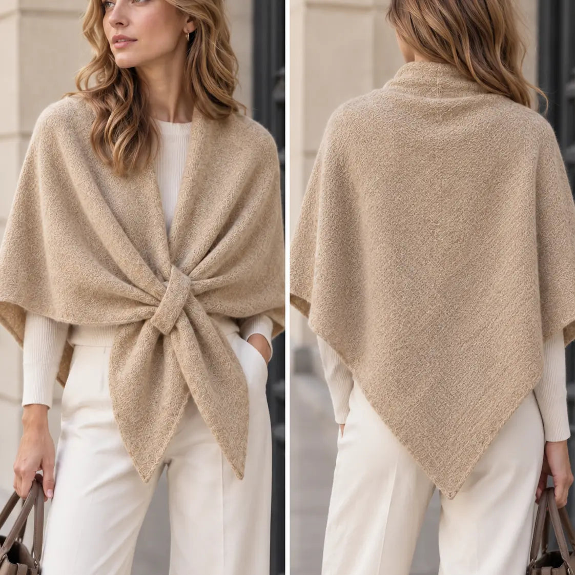 Poncho Triangle Scarf-Camel