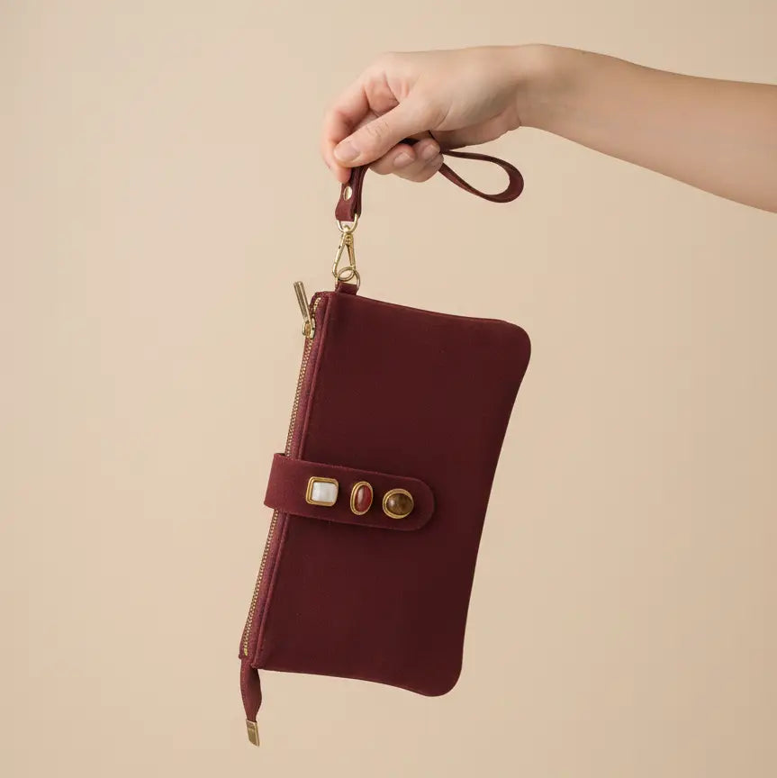 Gemstone Suede Wristlet
