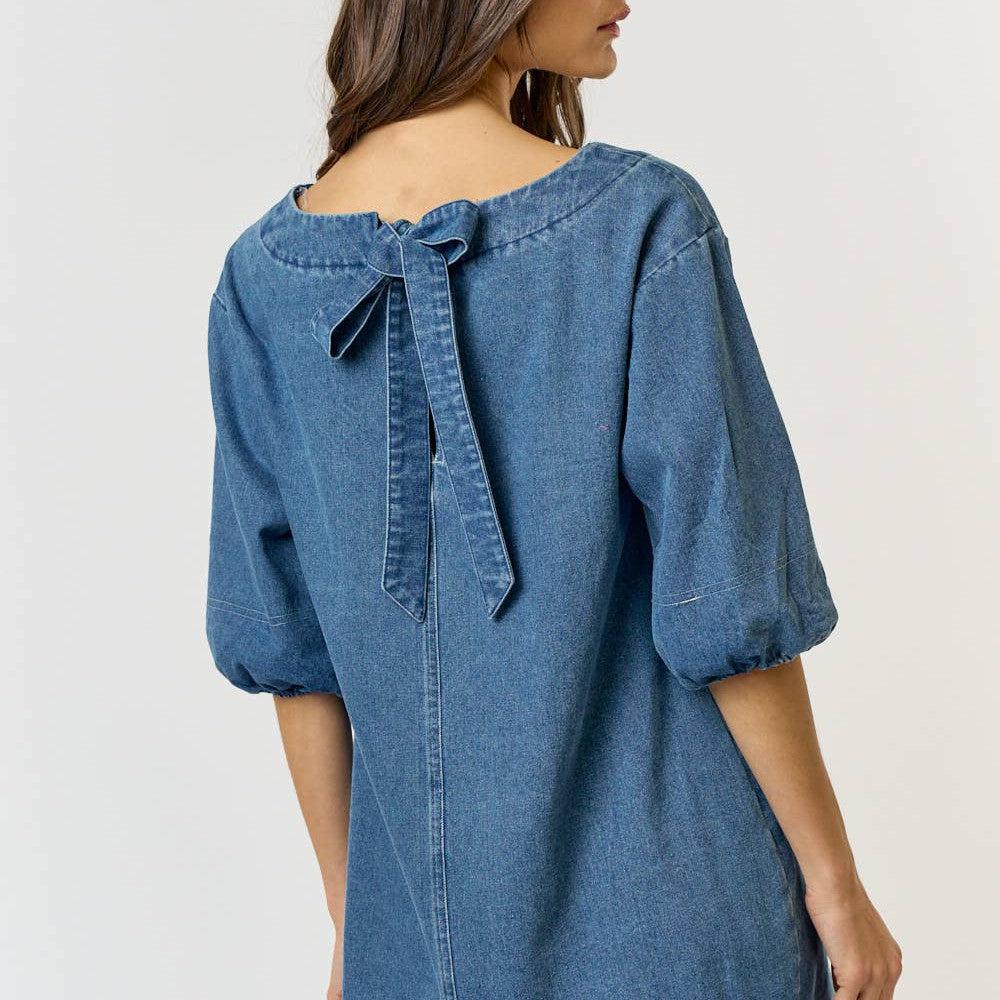 Denim Puff Sleeve Mini Dress