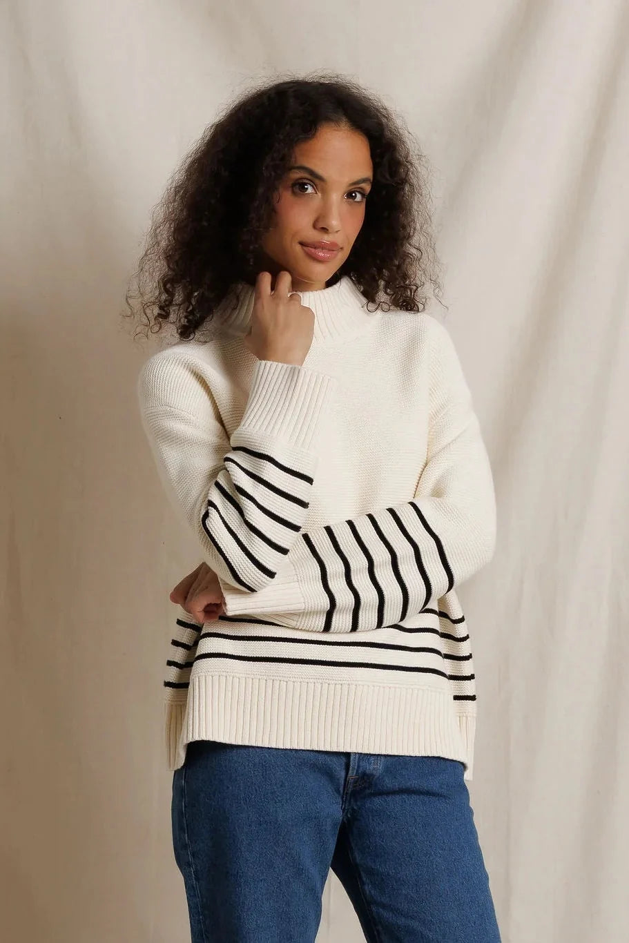 Elsie Turtleneck Sweater-Sugar Black stripe