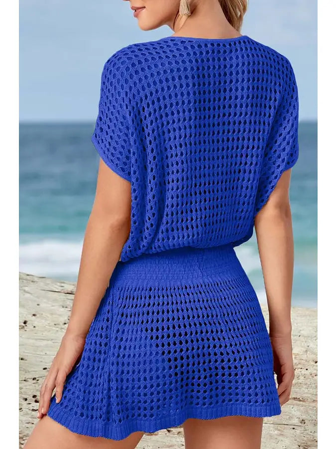 Mesh Short Sleeve Cover up in Royal Blue