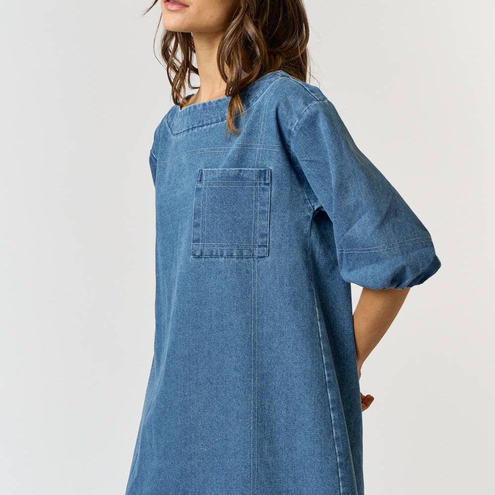 Denim Puff Sleeve Mini Dress