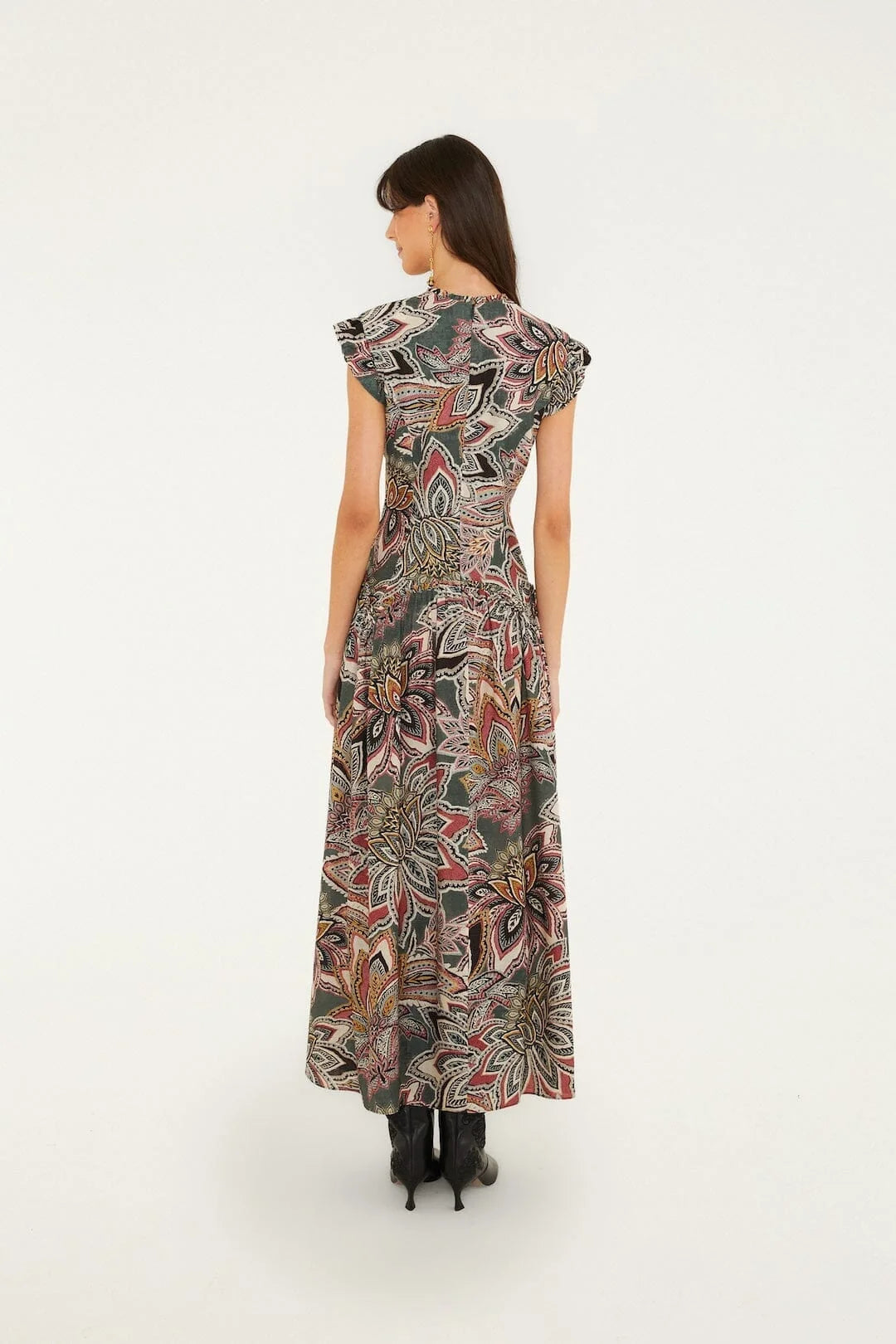 Tapestry Flowers Dark Green Maxi Dress