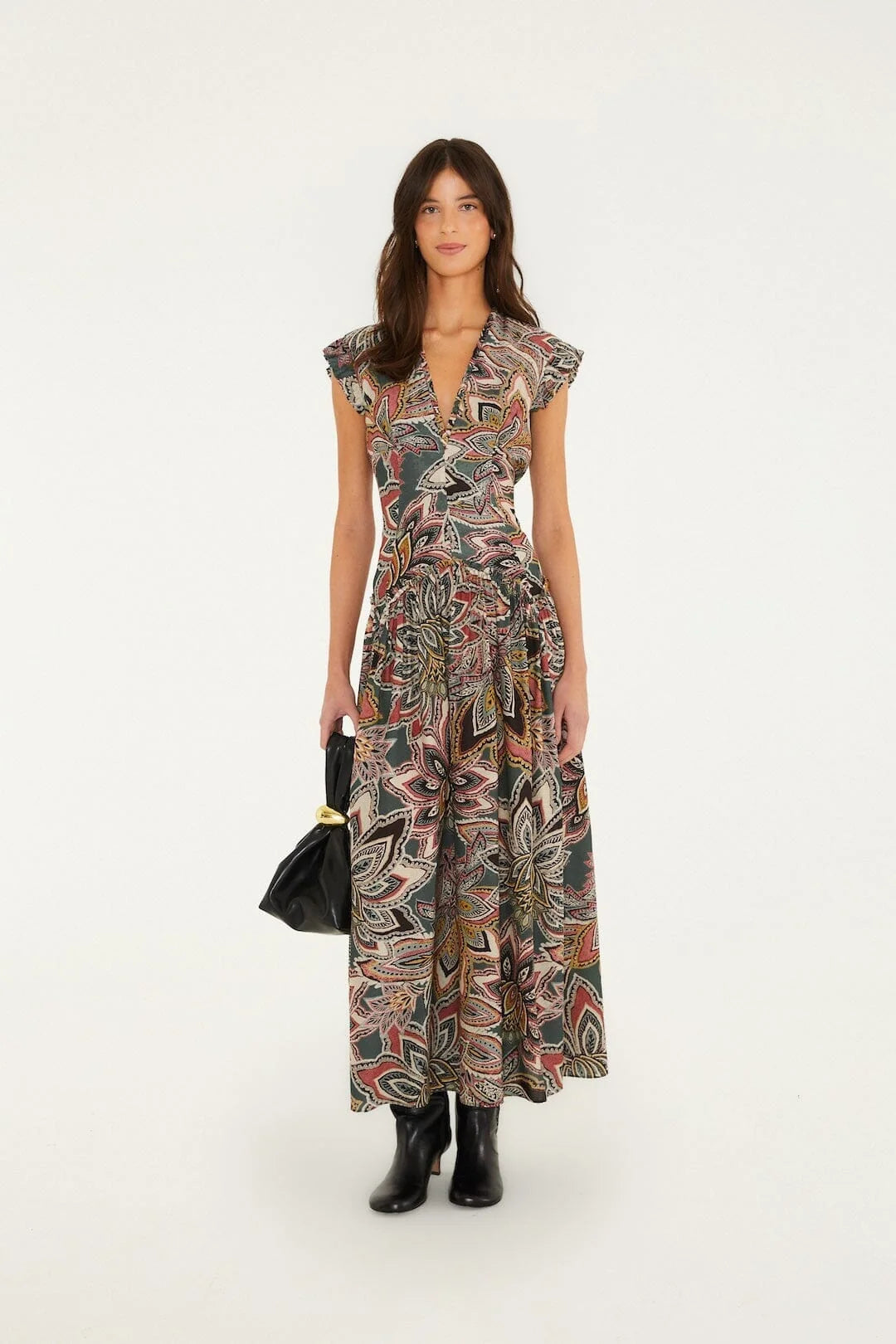 Tapestry Flowers Dark Green Maxi Dress