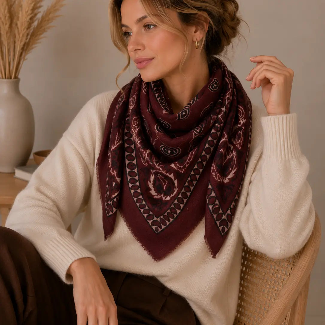 Western Wool Bandana-Bordeaux