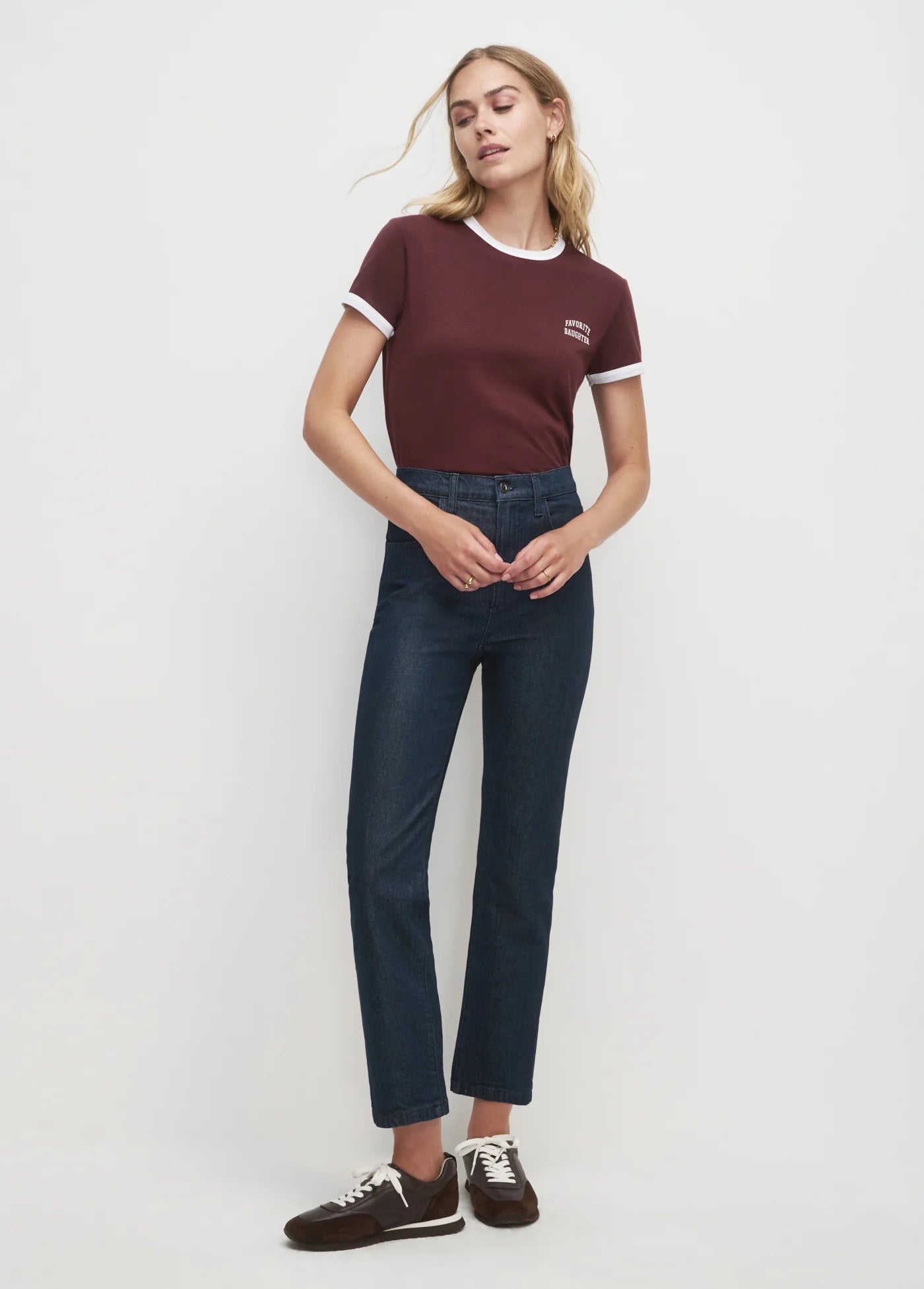 The Cropped Favorite Daughter Ringer Tee-BUrgandy