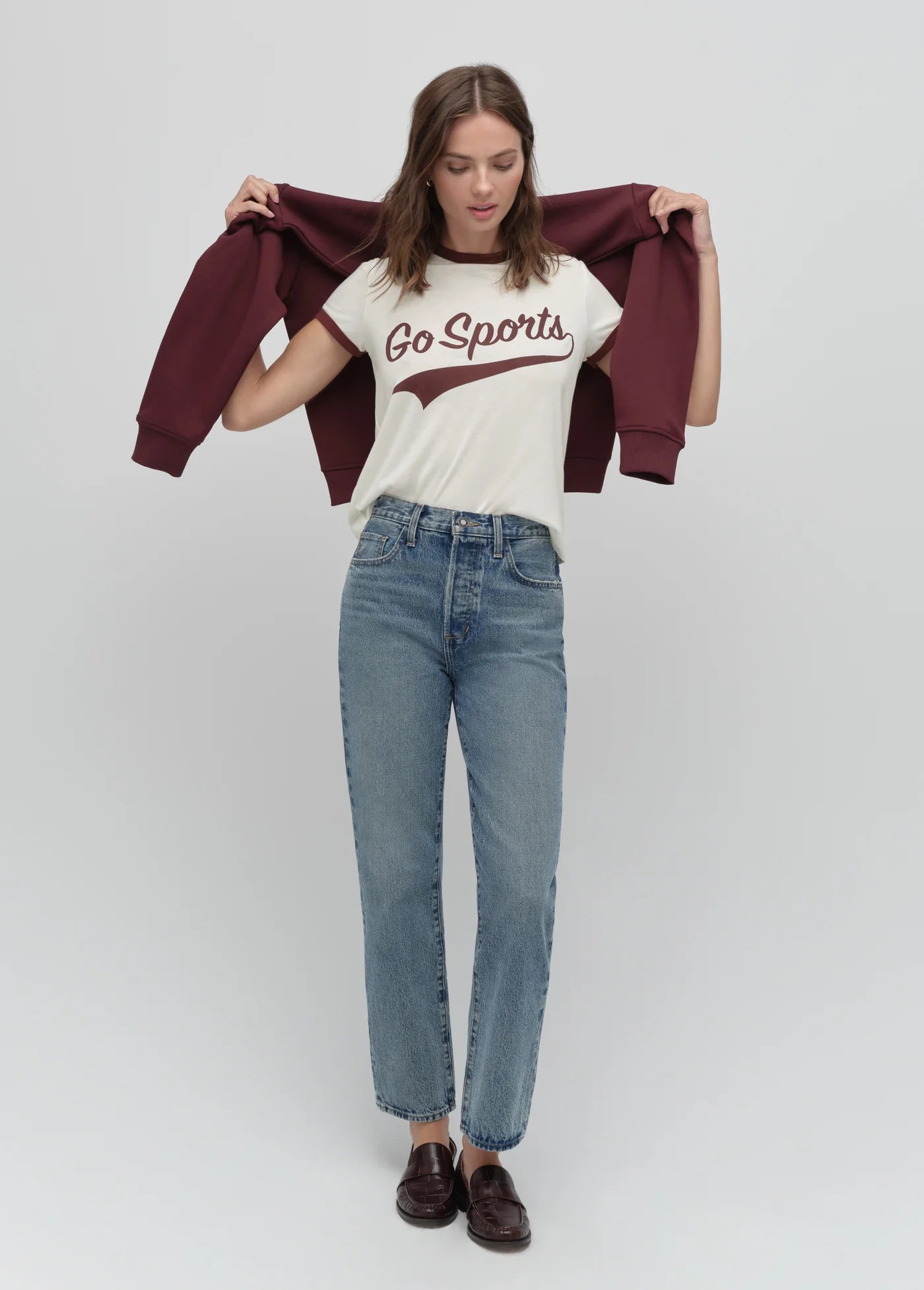 The Go Sports Ringer Tee-Burgandy
