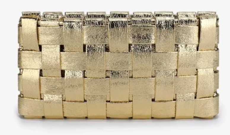 Lindy Woven Metallic Clutch-Gold