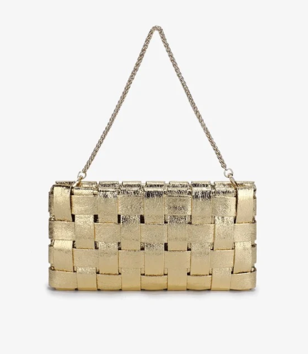 Lindy Woven Metallic Clutch-Gold