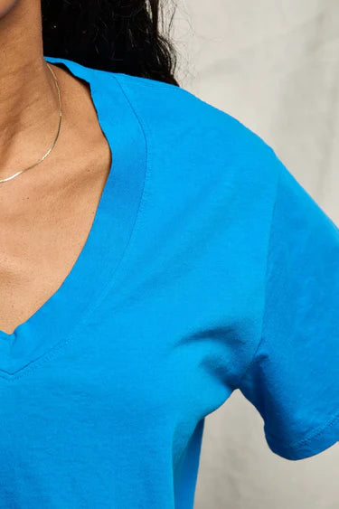 Hendrix Cotton SS Boxy V-neck Tee-Cobalt