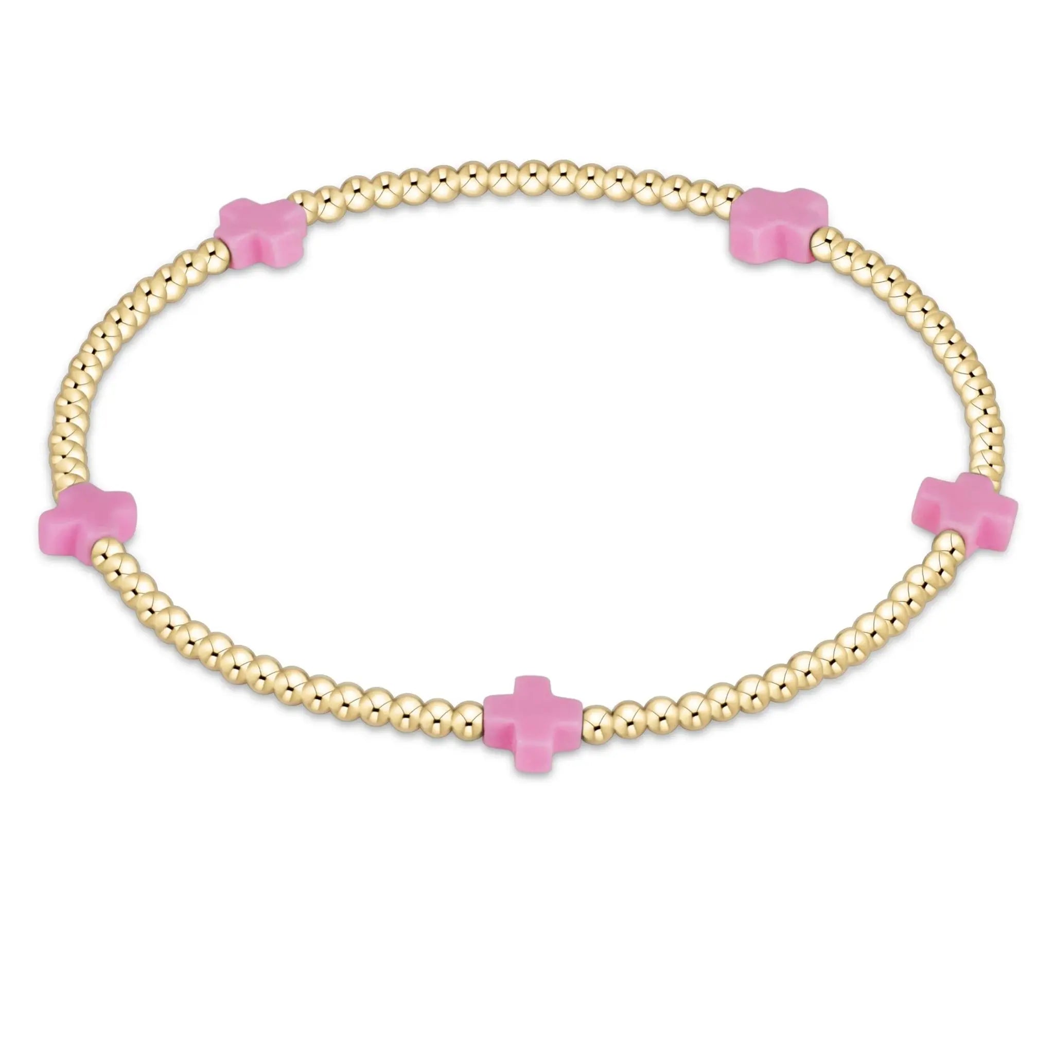 Signature Cross Small Pink 2mm Bead Bracelet-EN