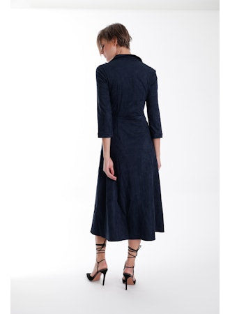 Victoria Suede Maxi Dress-Navy