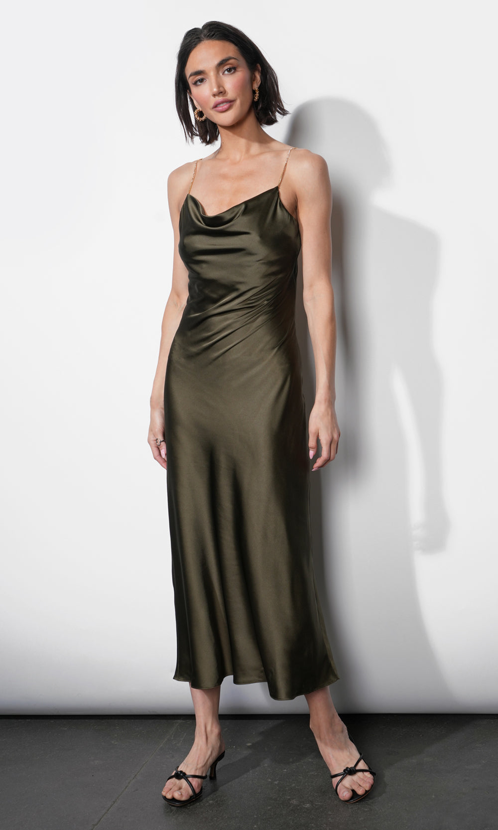 Leah Jewel Strap Slip Dress-Olive