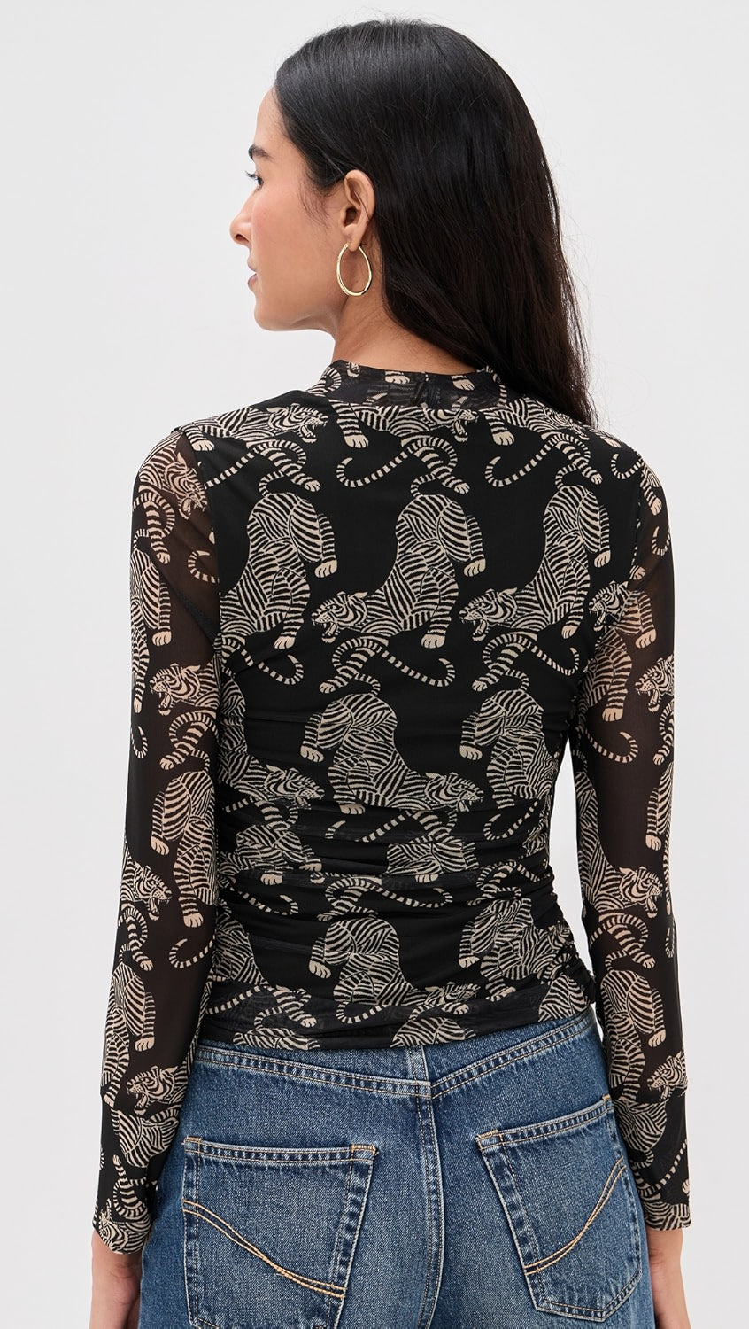 Striped Tigers Black Tulle Blouse
