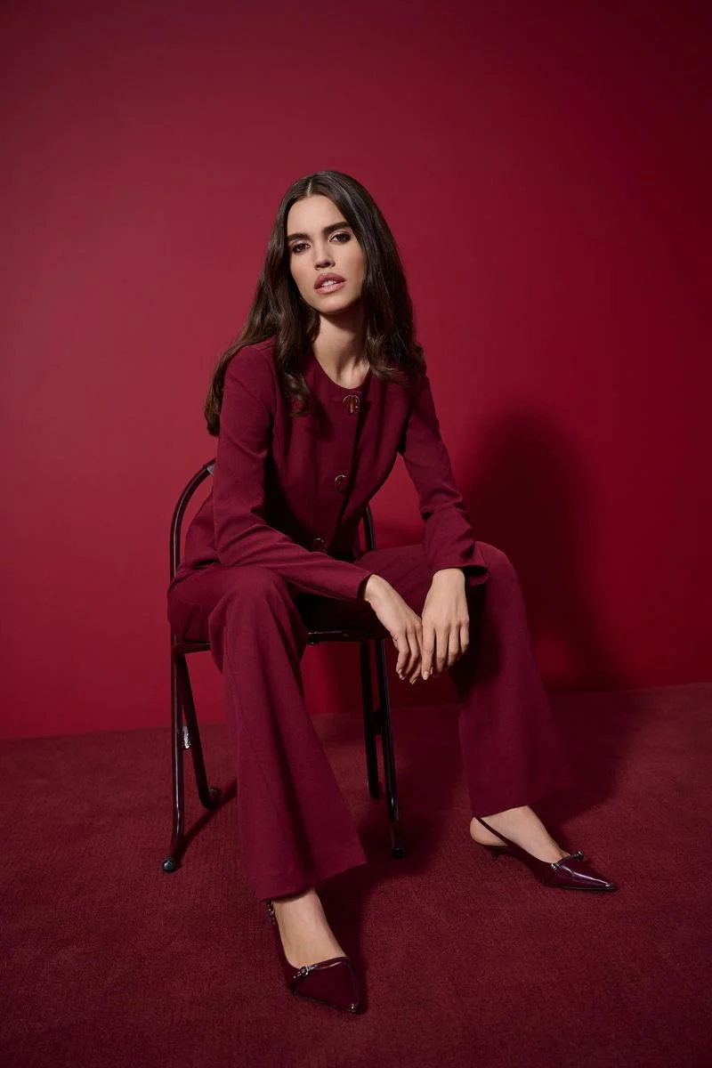 Scuba Crepe Wide-Leg Pant - Merlot