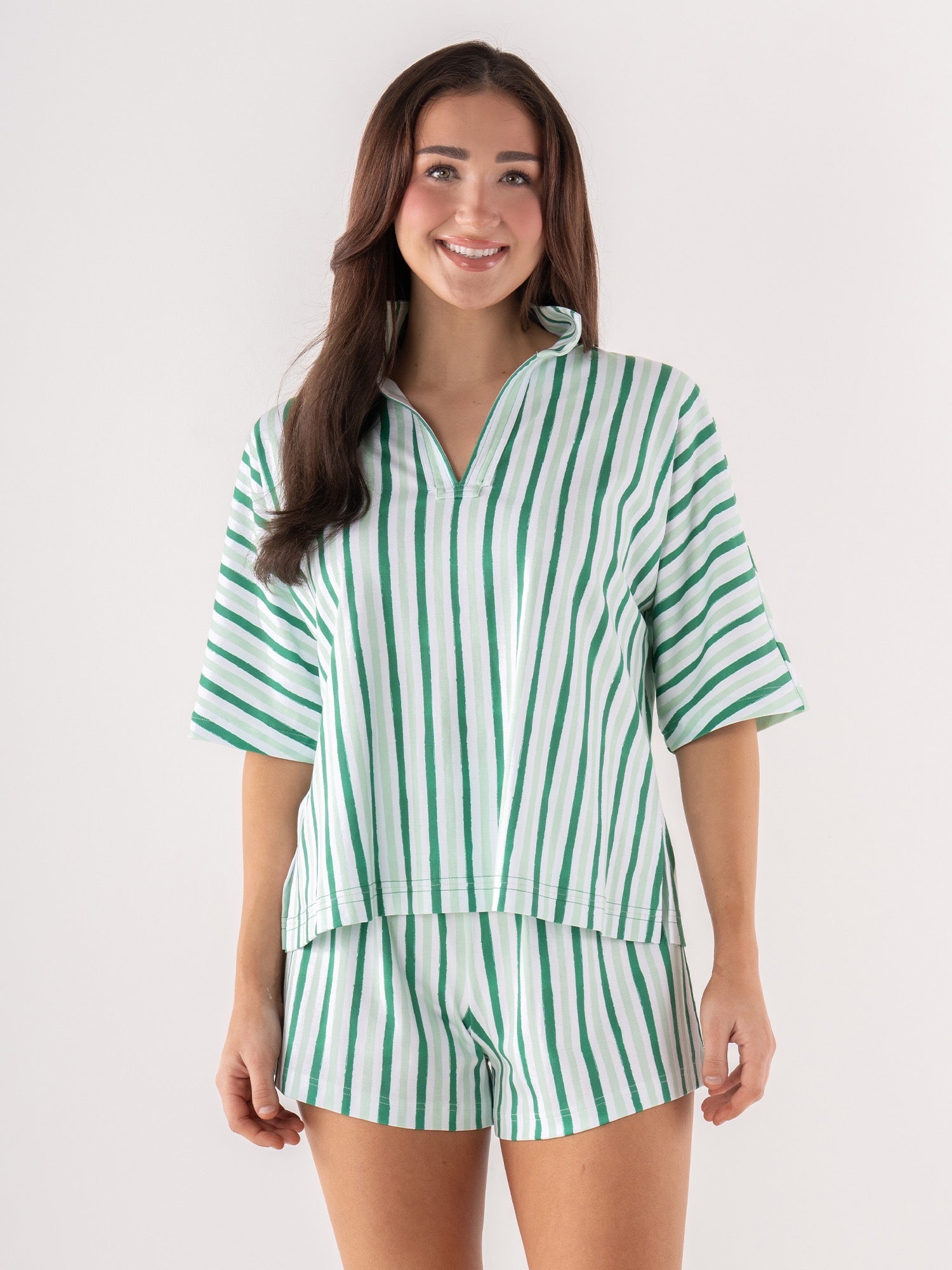 Pajama Short Set - Mist Green Stripe