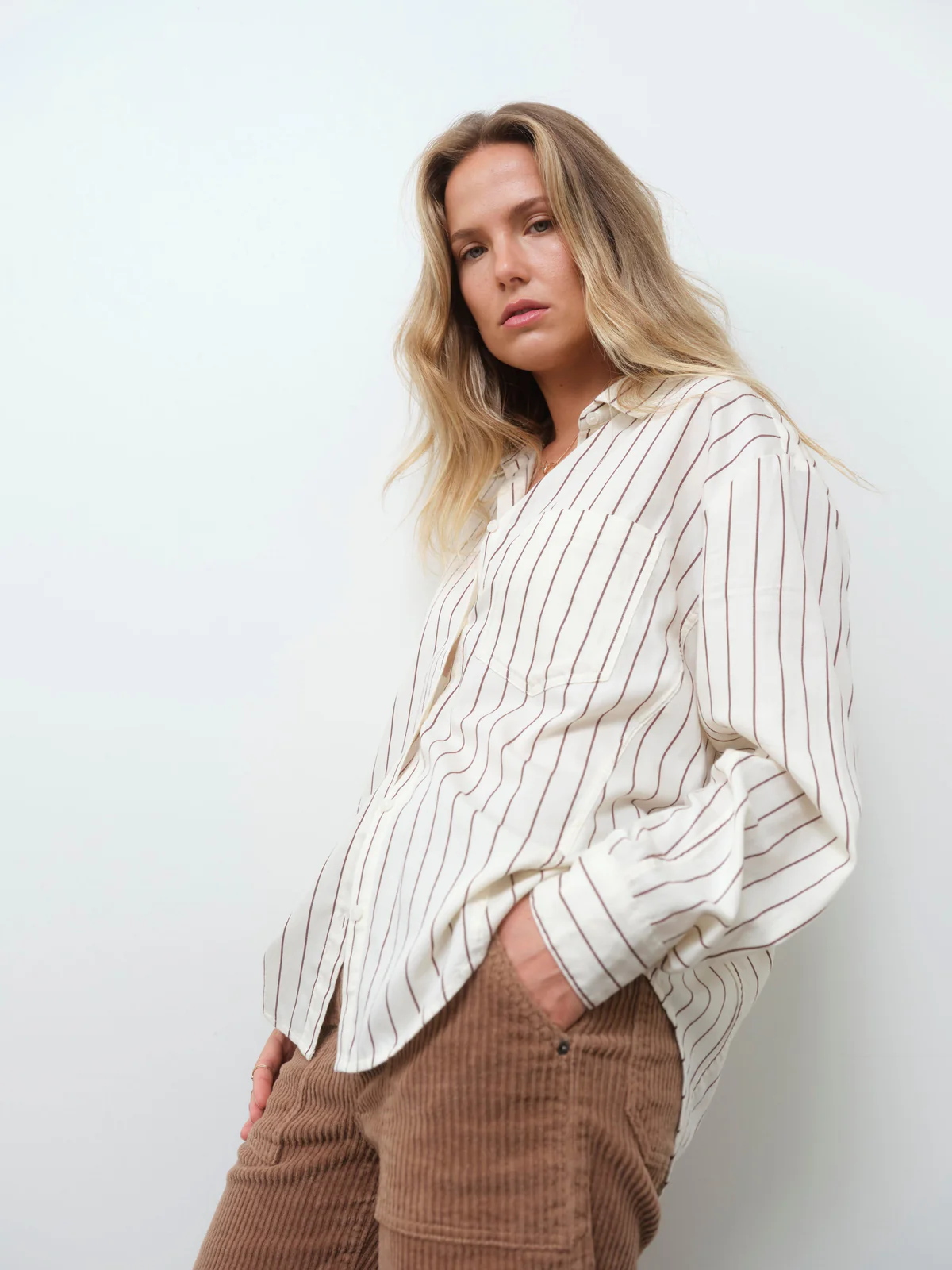 THE BOYFRIEND BUTTON UP- IVORY