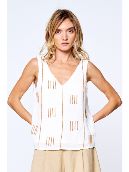 Kelly Wood Beaded Tank Top