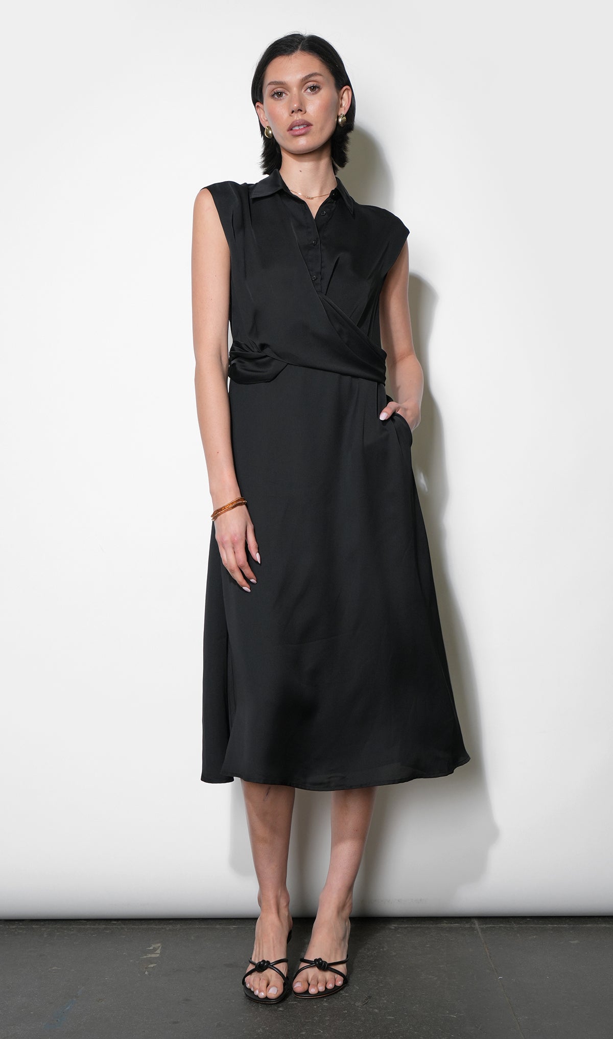 Xena Wrap Midi Dress-Black