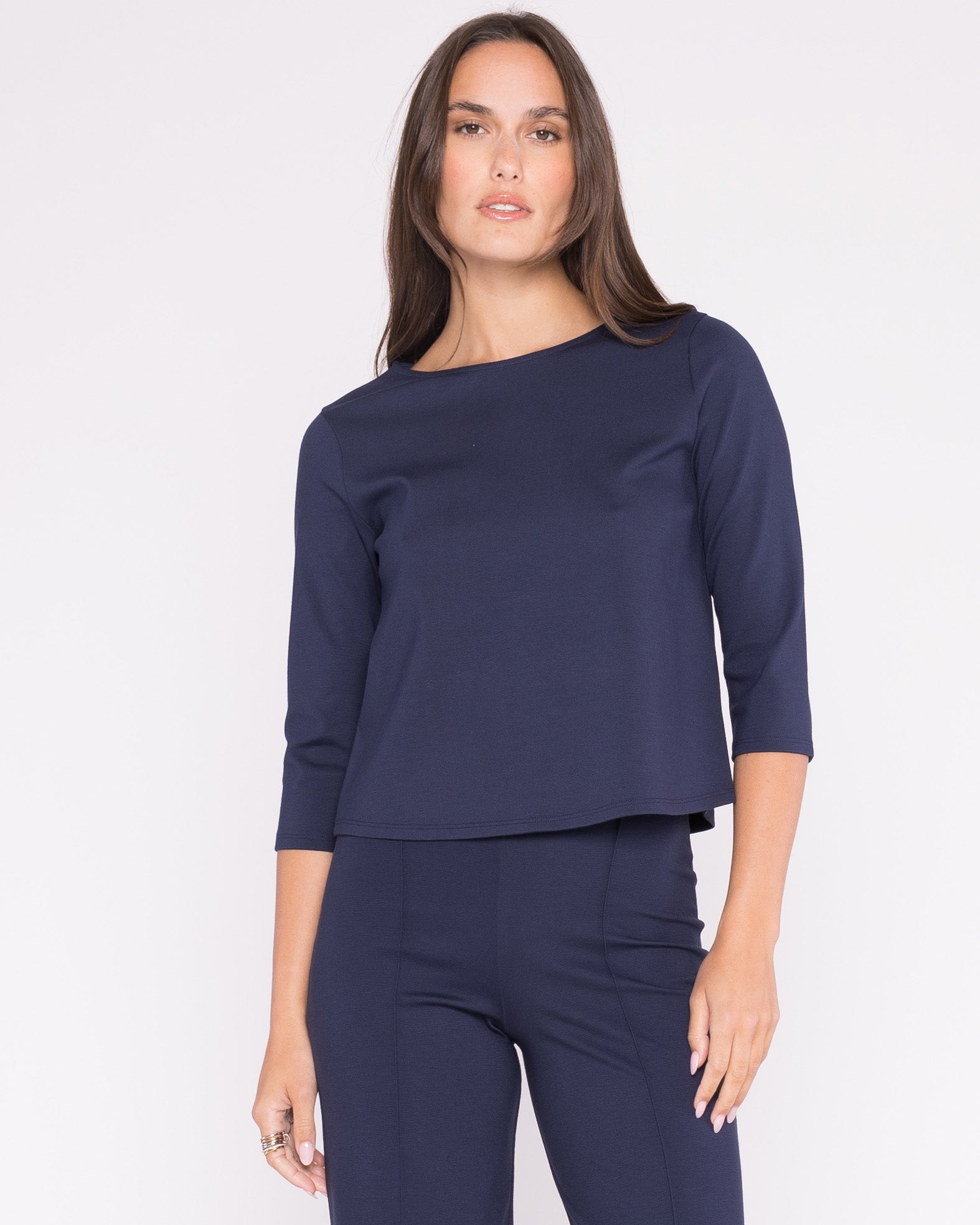 Ponte Knit 3/4 Sleeve Top - Navy
