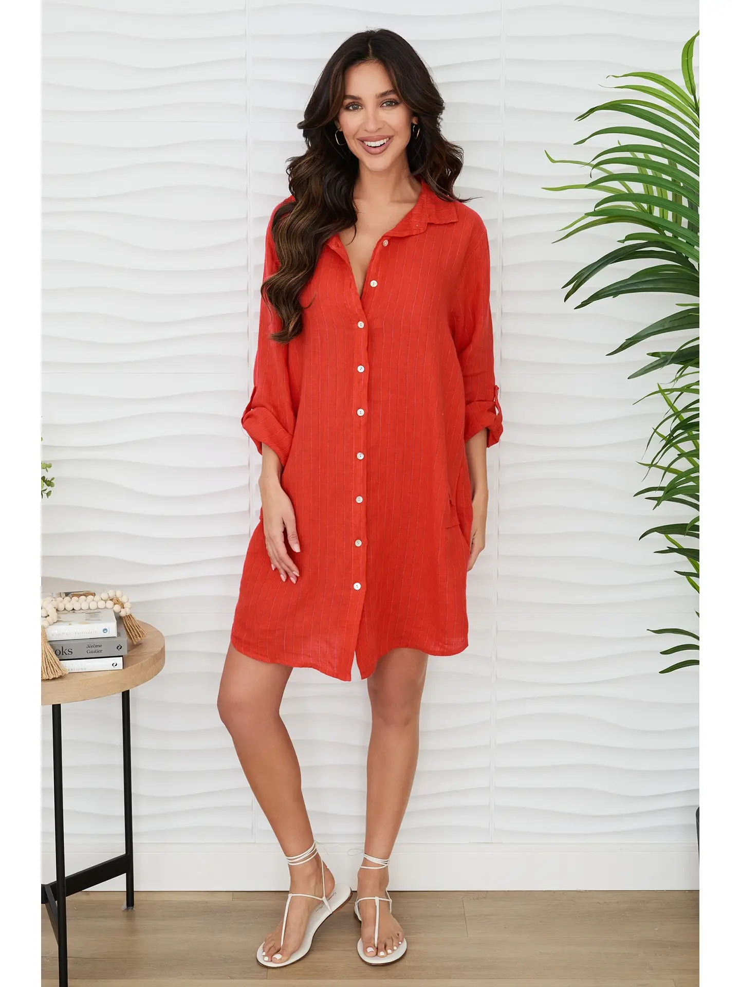 The Rebel Linen Red Shirt Dress
