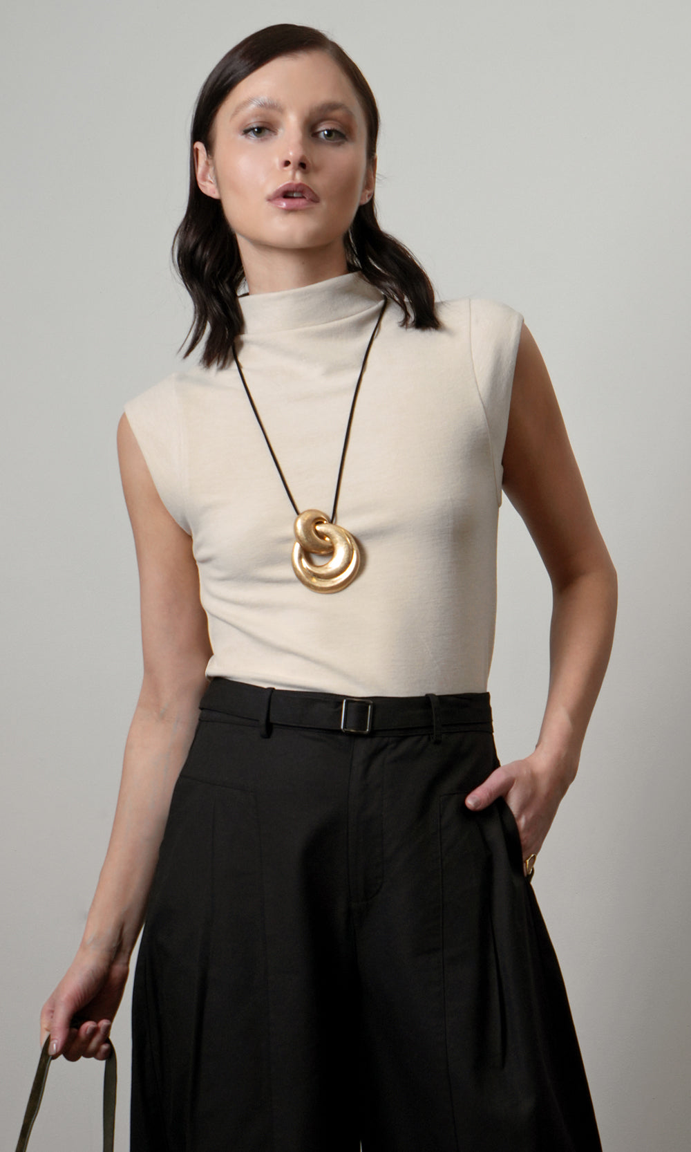 Sand Paloma Funnel Neck Knit Top