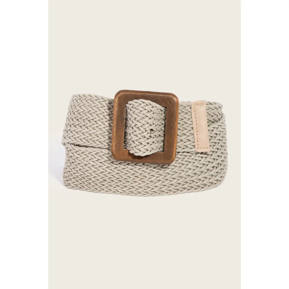 Wooden Buckle Braided Belt - Khaki