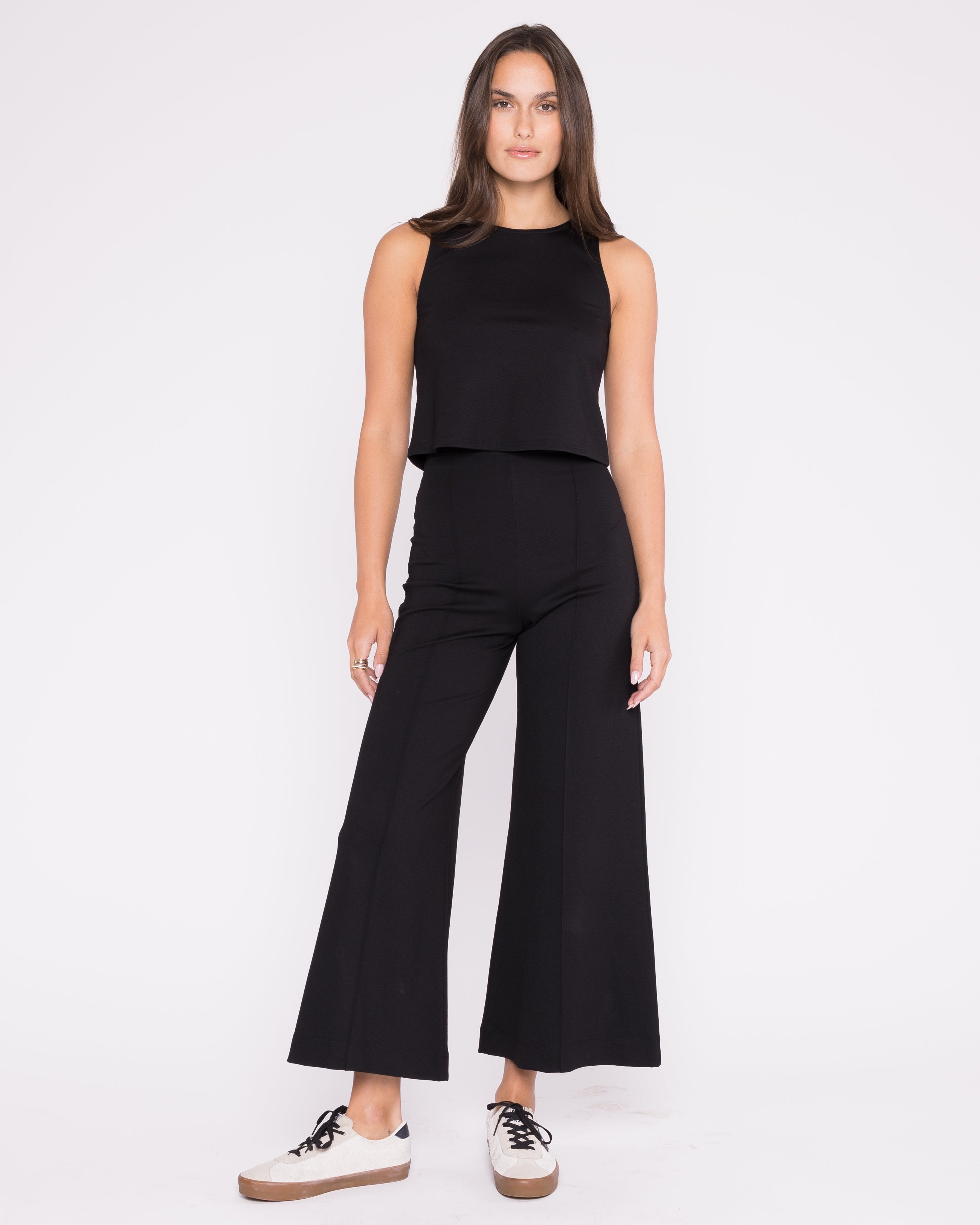 Cropped Ponte Knit Wide Leg Pant