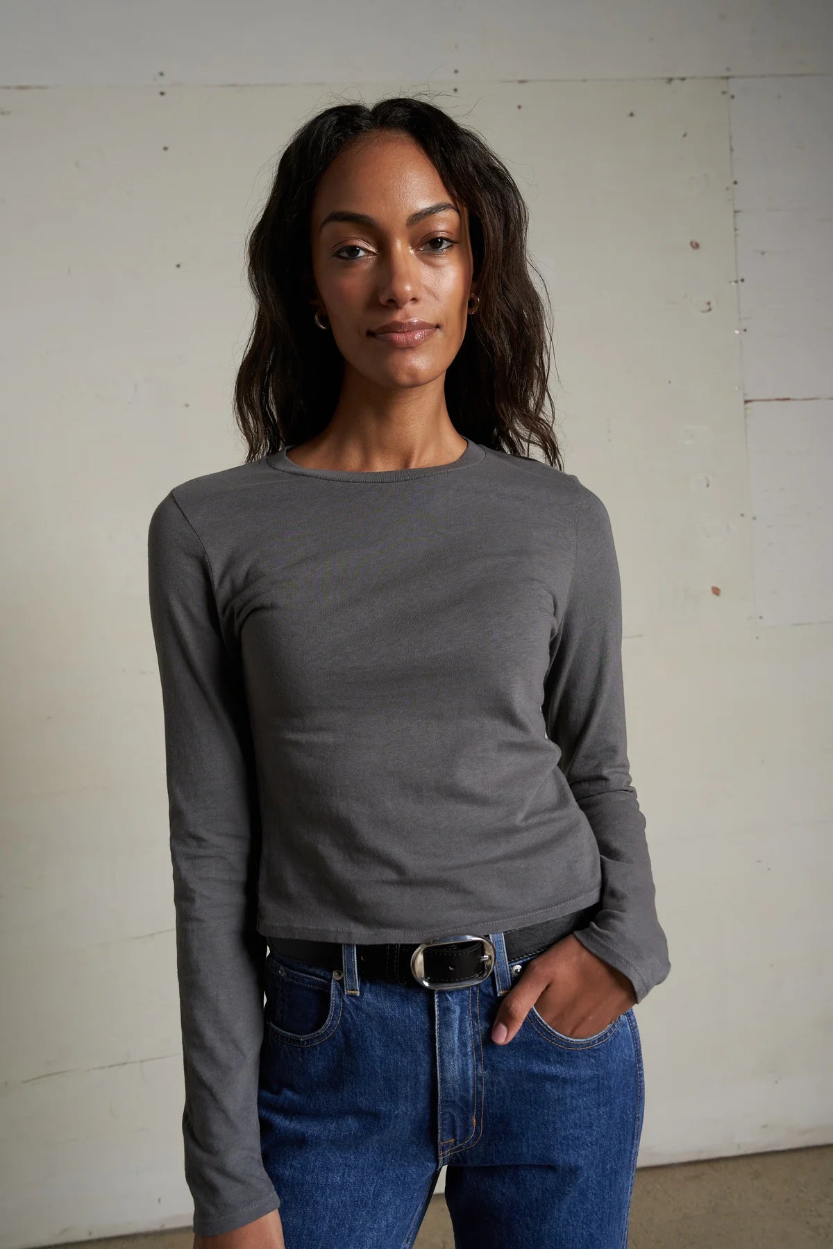 Jamie Recycled Cotton Long Sleeve-Charcoal